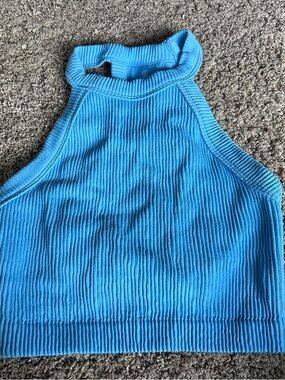 aerie Bright Blue Ribbed Halter Crop Top
